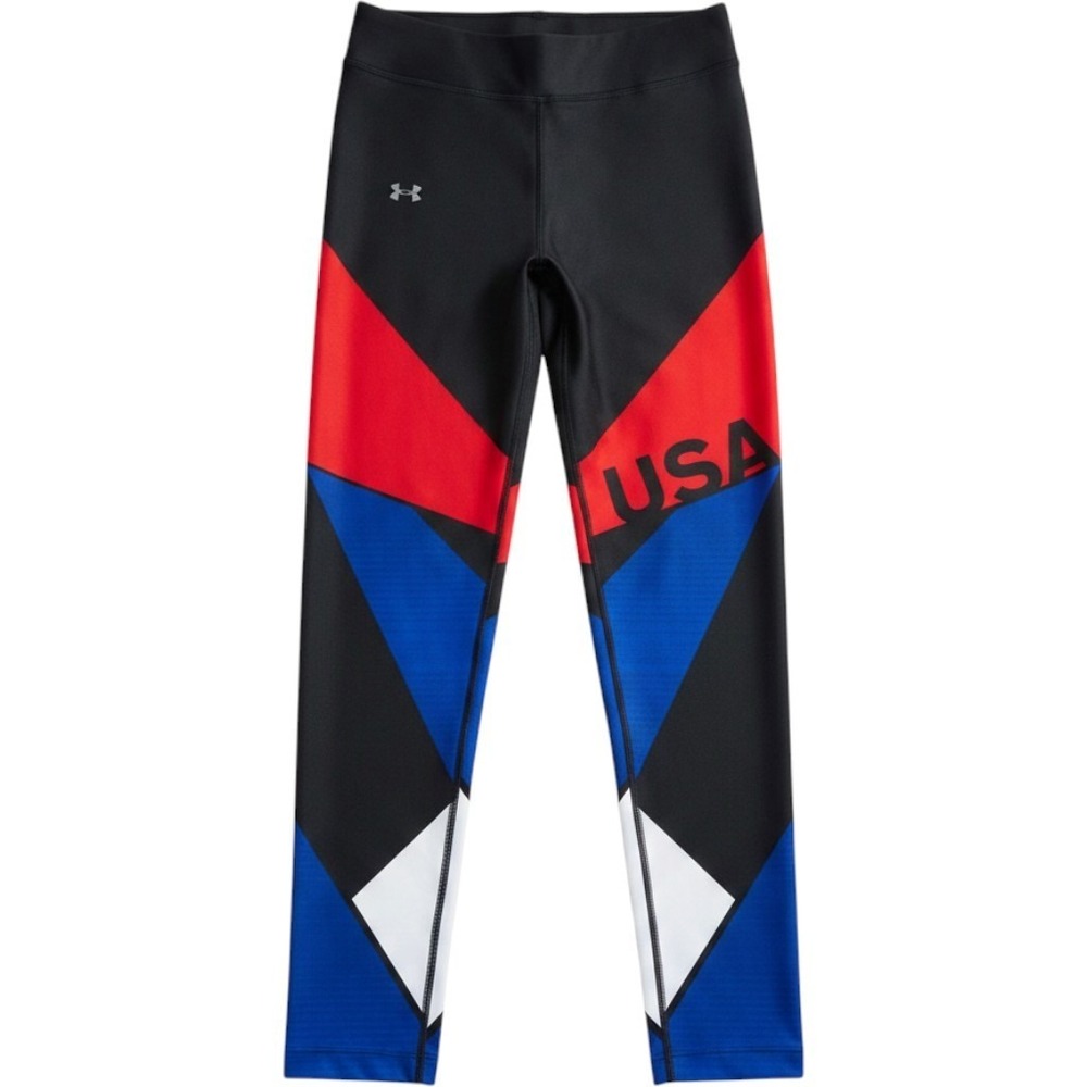 UNDER ARMOUR Womens TEAM USA Red White Blue Black Leggings L Large $70 NEW